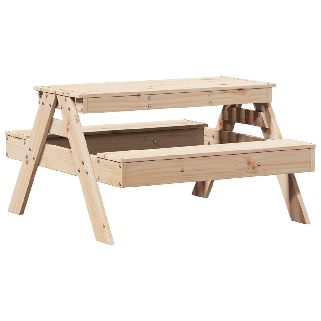 Tavolo da picnic per bambini in pino massiccio, 88 x 97 x 52 cm, non trattato, piccolo tavolo per esterni, resistente alle intemperie, per giardino, balcone, terrazza, a partire dai 2 anni in