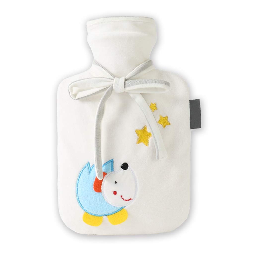 SKUZA Wärmflasche, Kleine Wasserinjektions-Wärmflasche mit süßem Deckel, Stickerei, Flanell, Wärmbeutel, Handwärmer, Geschenk for Frauen und Mädchen (Color : Blue) (Color : White)