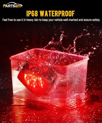 Image of Partsam 12V Submersible Square Led Trailer Lights, Red White LED Stop Turn Tail License Side Marker Running Light Lamp for Trailers Under 80 inch Boat Trailer Truck, IP68, Red Clear Lens