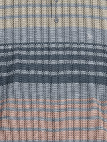 Image of BULLMER Striped Textured Printed Polo Neck Fullsleeve T-Shirt with Rib for Men