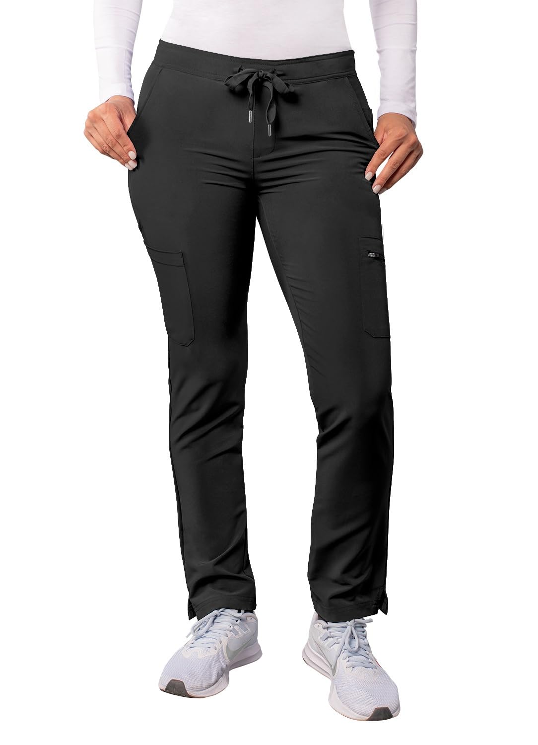 Adar Addition Scrubs for Women - Skinny Leg Cargo Drawstring Scrub Pants - A6104 - Black - L