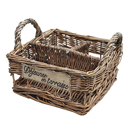 Rustic Dejeuner en Terrasse Flatware Cutlery Condiments Napkin Storage Caddy Serving Baskets - 19cm (W) x 19cm (L) x 10cm (H) - Single Basket