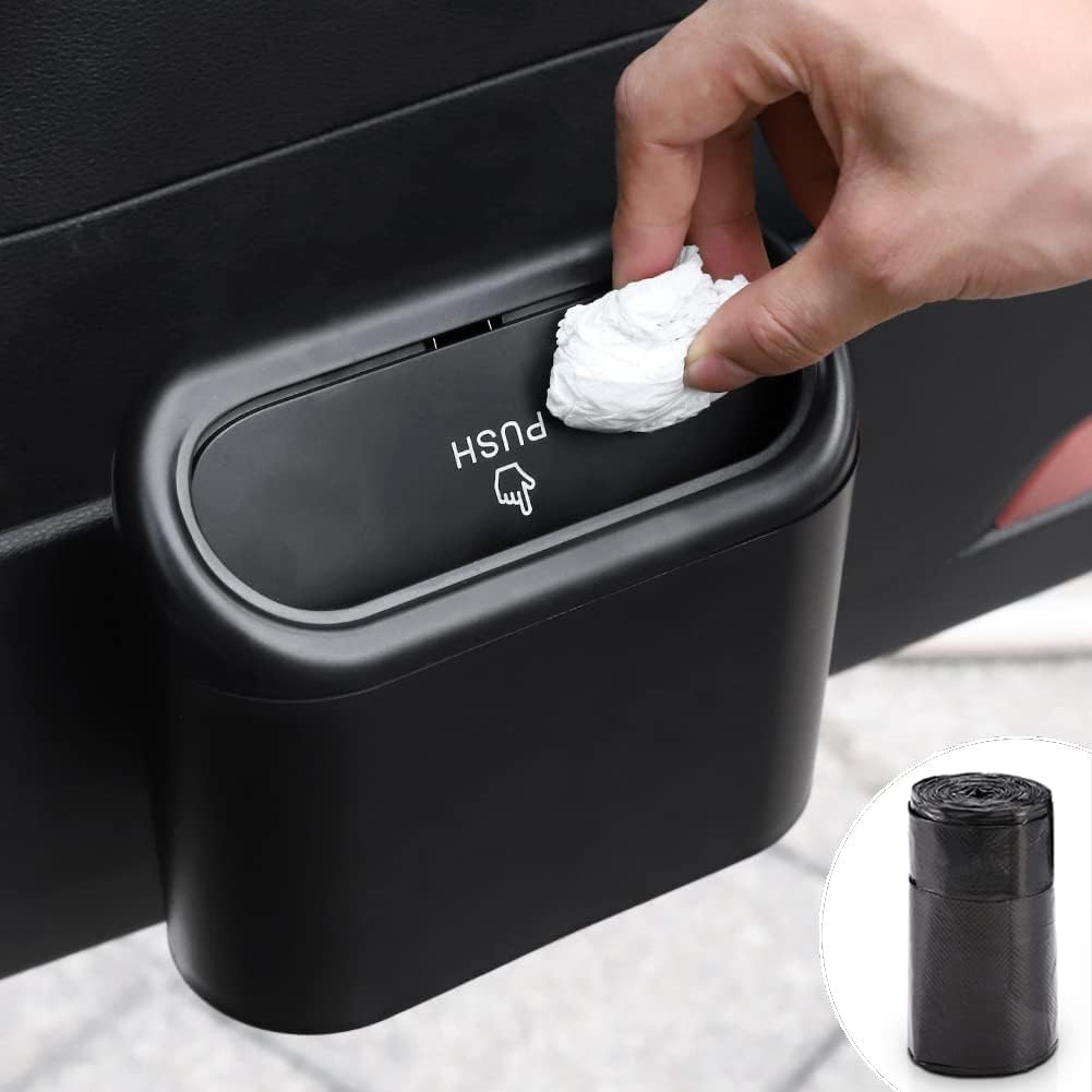 Car Trash Can with Lid, Mini Vehicle Trash Bin Car Dustbin Garbage Organizer with One Roll Trash Bag, Automotive Garbage Can Bin Trash Container for Auto Cars, Home, Office