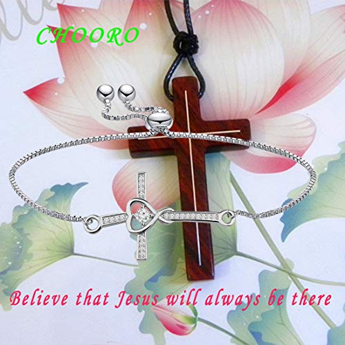 Image of CHOORO Christian Jewelry Sideways Cross Bracelet Side Cross Adjustable Bracelet Christian Bracelet Religious Jewelry Baptism Bracelet Confirmation Bracelet