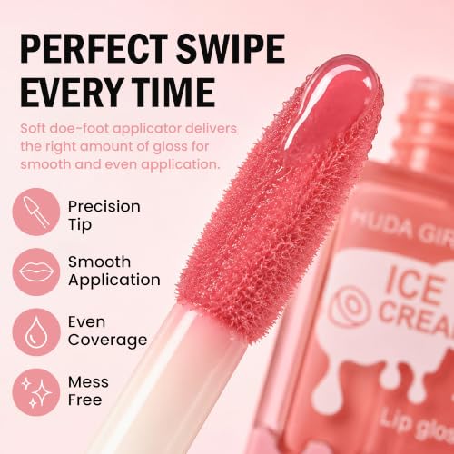 Image of 2pc Ice Cream Shape Lip Gloss Set, Waterproof | Lightweight, Non-Sticky, Shimmery Effect, Long Lasting Liquid Glitter Lip Tint, for women
