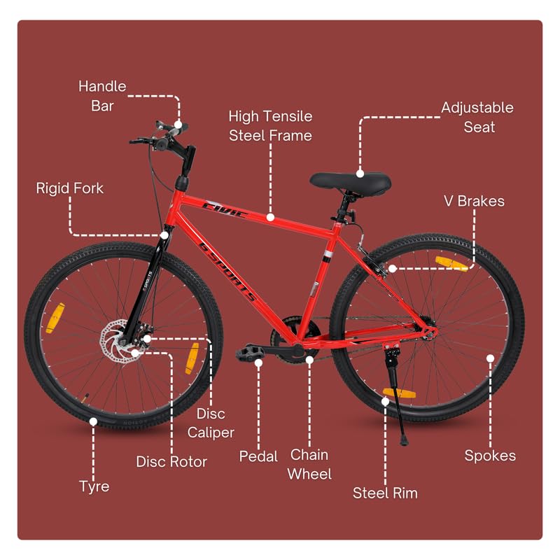 Image of G SPORTS Civic Men 26T | Single-Speed Bicycle | Front Disc & Rear V Brake | 26T Alloy Rims | Rigid Fork | Hi-Tensile Steel Frame | Comfort Design | Urban Performance Ride | Cyle for Men(Black & Red)