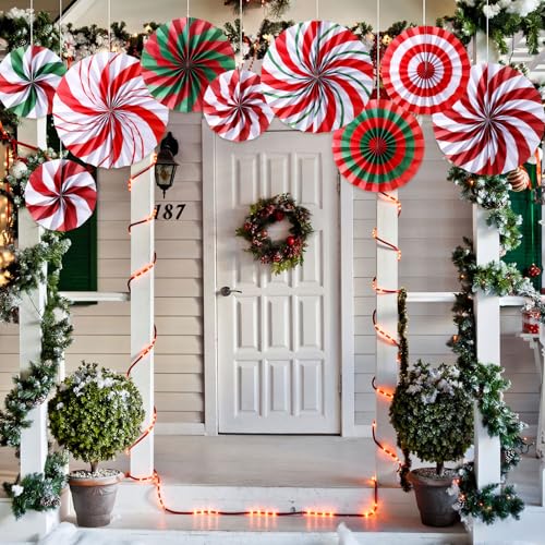 Image of Outus 27 Pcs Christmas Hanging Decorations Candy Paper Fans Peppermint