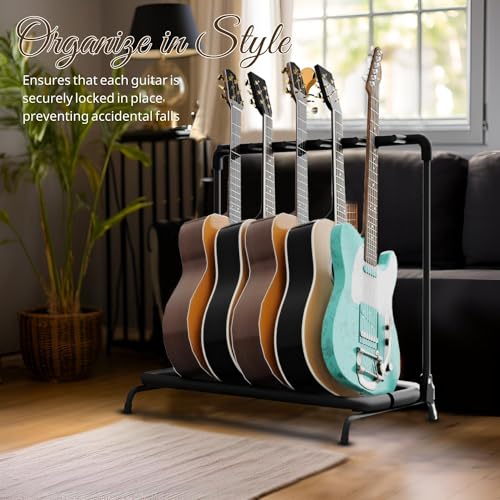Flexzion Support de 5 guitares – Construction en métal – Support pliable pour 5 guitares avec tube en mousse rembourré pour guitares électriques, acoustiques, classiques et basses - Les Beatles, Paul McCartney, John Lennon, RIngo Starr, George Harrison Flexzion Support de 5 guitares – Construction en métal – Support pliable pour 5 guitares avec tube en mousse rembourré pour guitares électriques, acoustiques, classiques et basses – Image 3