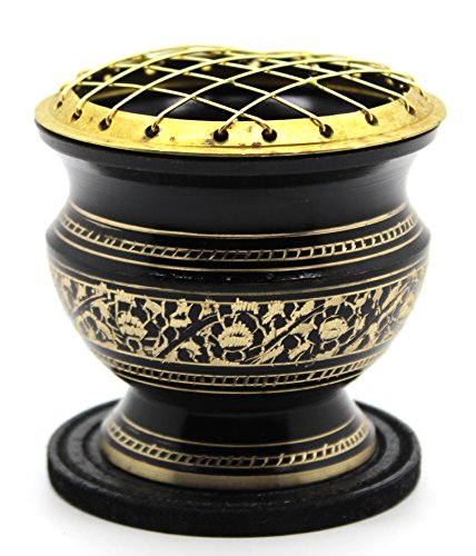 govinda -Tall Decorated Brass Charcoal Screen Incense Burner