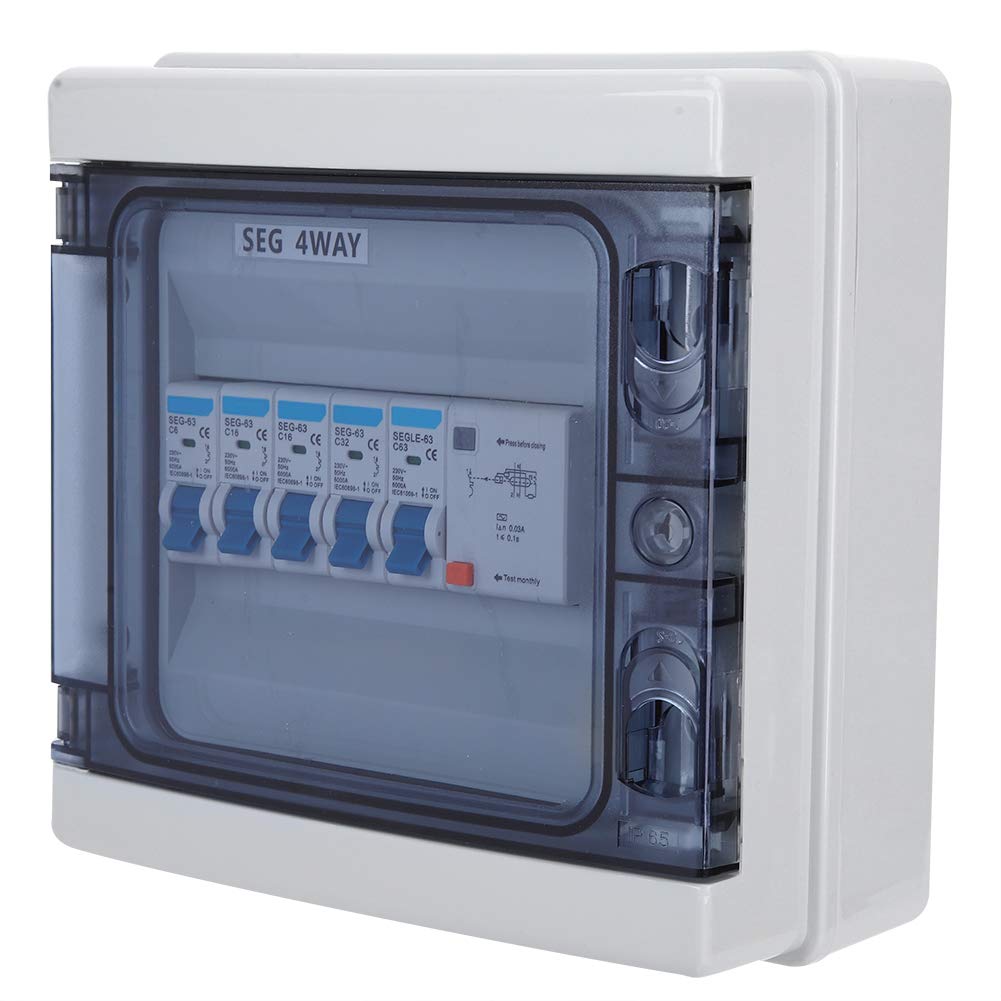 Walfront Disyuntor en Miniatura Disyuntor a Prueba de Agua Interruptor de Fuga de 4 Vías Protección contra Fugas 63A 30mA RCD + 4MCB Interruptor de Aire 1 x 6A + 2 x 16A + 1 x 32A