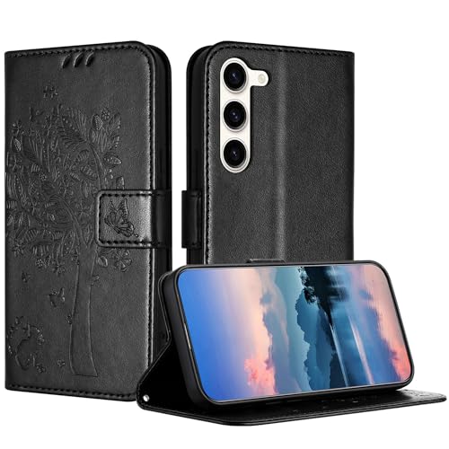 Coque Samsung Galaxy S23 Plus housse portefeuille en cuir noir avec porte-cartes