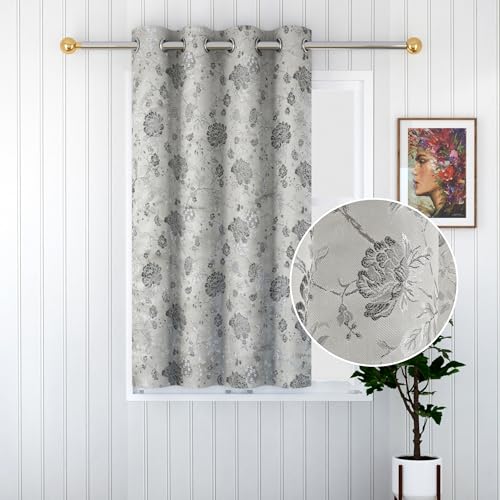 Image of FRESH FROM LOOM Window Floral Room Darkening Curtains 5 Feet Long,High Tenacity Yarn Polyester Grommet Weaved Premium Screens for Home Office,Prada for Living Room Bedroom,Dust Repellent(Grey,5ft,1pc)