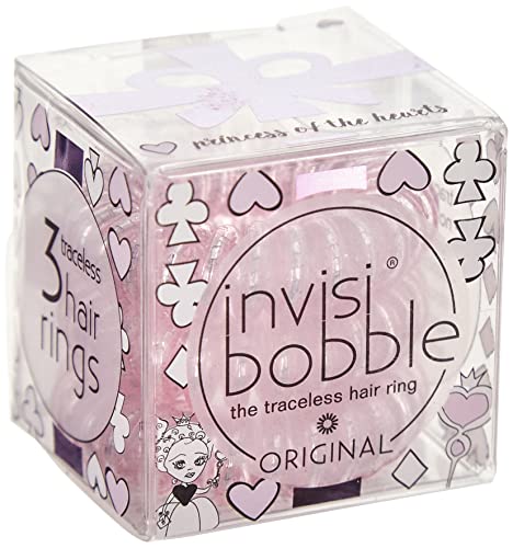 invisibobble Original Traceless Spiral Hair Ties with Strong Elastic Grip, Non-Soaking, Accessories for Women - I Live in Wonderland, Princess of the Hearts (Pack of 3)