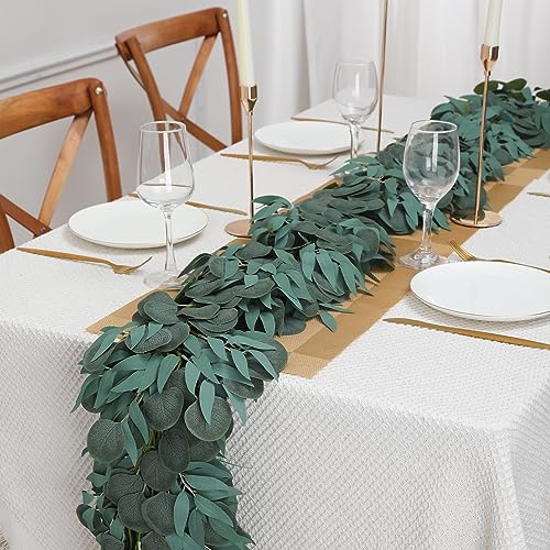 Floweroyal 5 Pack Greenery Garlands 6.56FT Artificial Eucalyptus Garland with Willow Leaves Faux Silver Dollar Leave Vines for Wedding Arch Table Centerpieces Party Backdrop Doorframe Decoration.