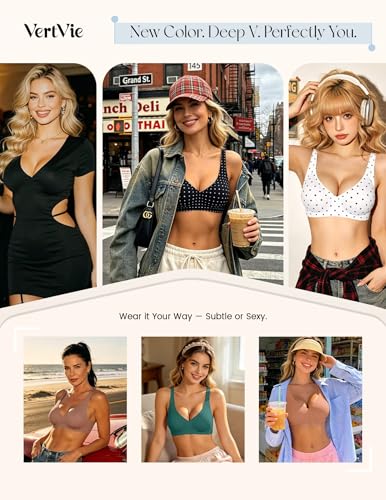 Image of Vertvie Jelly Wireless Bras for Women Push Up Plunge Seamless T-Shirt Bras No Underwire Supportive Full Coverage Bralettes