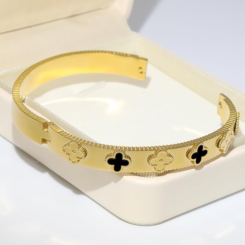 18K Gold Plated Lucky Clover Bracelet for Women Four Leaf Bangle Bracelets Trendy Jewelry Gifts for Women3