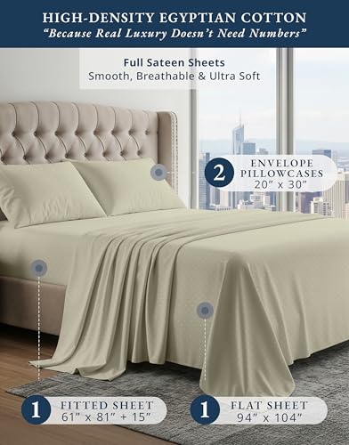 Image of LANE LINEN Cotton Bed Sheets Full 100% Egyptian Cotton Sateen - Linen | Pink Full Size Sheets - 4-Piece Set, For Guests And Everyday Use, For A Silky Hotel-Style Bed, Guest-Ready Comfort