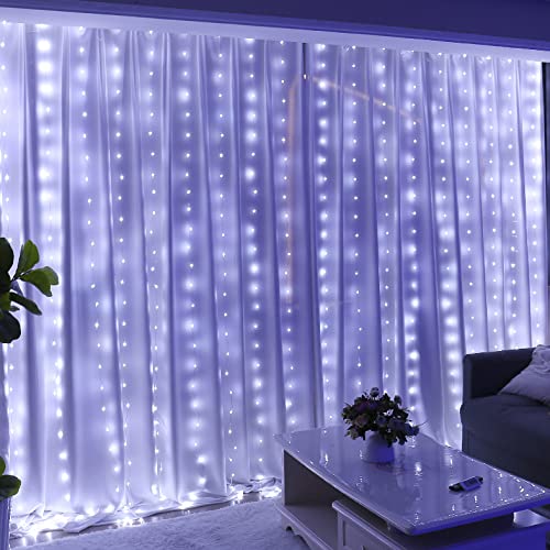 HXWEIYE 300LED Fairy Curtain Lights, 9.8x9.8Ft USB Plug-in 8 Modes...