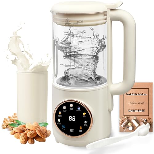 Comparison: Best Blender For Nut Milk 7 8 in 1 Nut Milk Maker Machine, 48oz Homemade Almond, Oat, Soy, Coconut, Plant-Based and Non-Dairy Beverages with Self-Cleaning, Boil Water, Delay Start, Keep Warm, 16 Blade Blender, Glass Jar