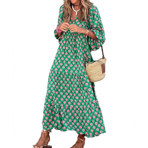 Robe longue d'été à manches bouffantes et motif floral bohème romantique
