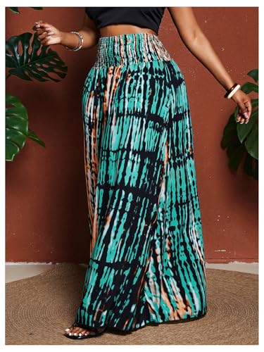 GORGLITTER Women's Plus Size Boho Wide Leg Pants Striped High Waisted Flowy Palazzo Travel Pants Work Trousers Bottoms2