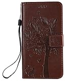 Case for iPhone 11 6.1',iPhone 11 Wallet Case,[Cat and Tree Embossed] Leather Wallet Flip Protective Case Cover with Card Holder and Stand Cover Case for iPhone 11 6.1' 2019 Release (Coffee)