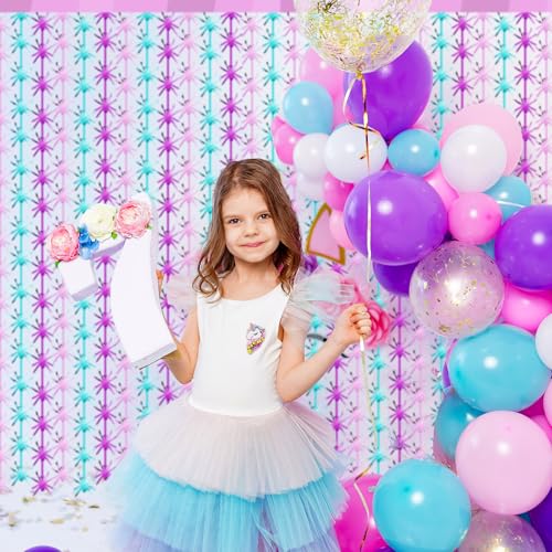Image of Yuntau 2 Packs Spider Birthday Decoration Pink Purple and Blue Spider Birthday Party Supplies 3.3 x 6.6 ft Tinsel Foil Fringe Curtains Props Backdrop Streamers Halloween Party Supplies