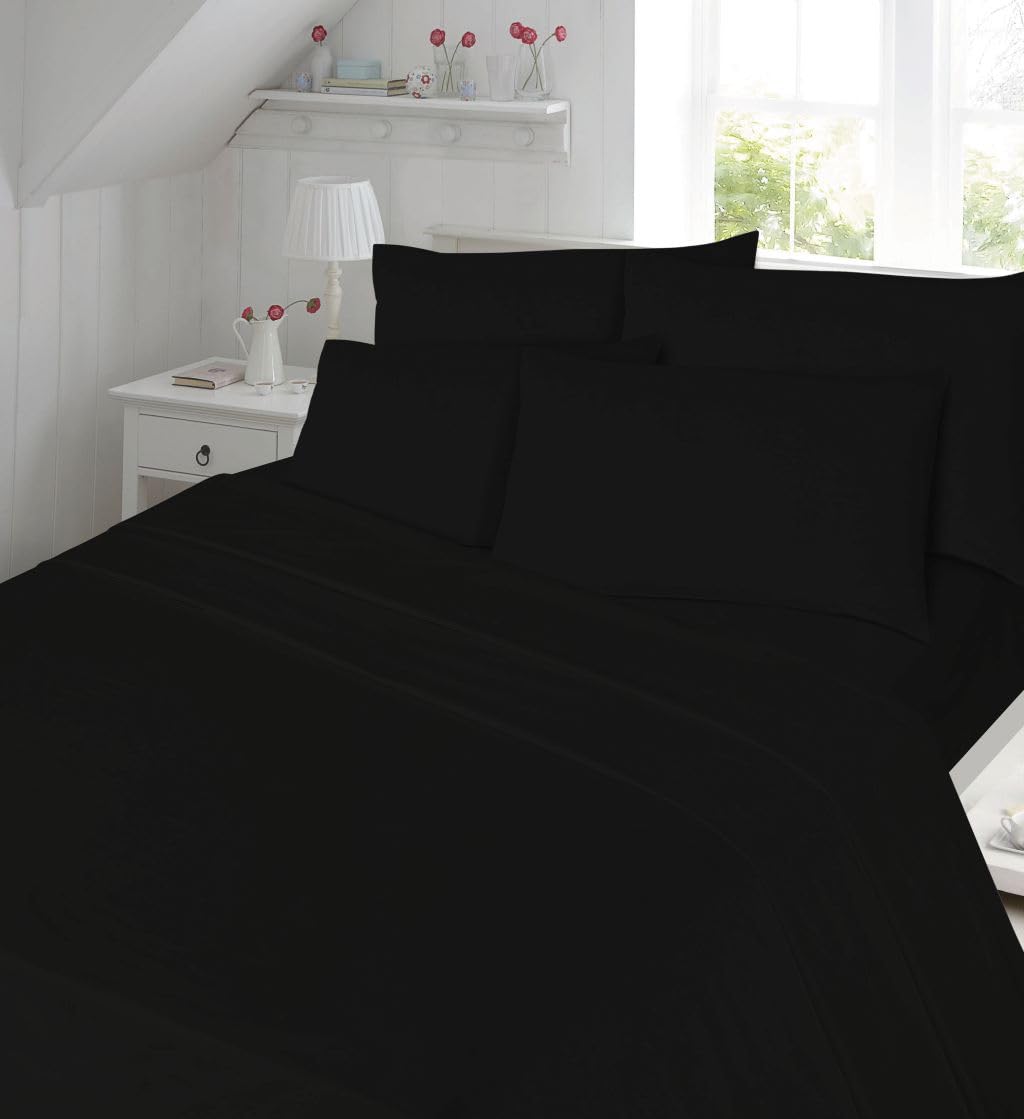 Dazzle Collection Flat Sheet 180 Thread Count Polycotton | 50% Cotton 50% Polyester | Non Iron Plain Flat Sheet Machine Washable (Single, Black)