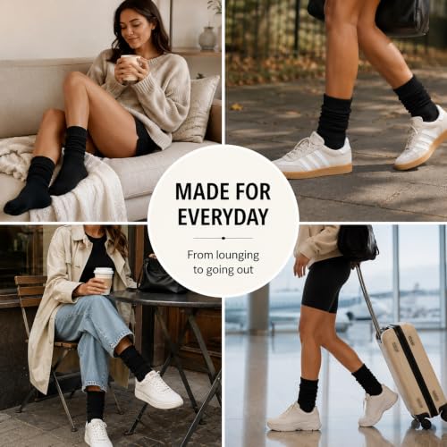Image of 3 Pairs Slouch Socks for Women & Men, Ribbed Scrunch Crew Socks | 3-pair cotton-rich ribbed slouch socks for women and men, thick scrunch crew socks for boots, sneakers and lounging.
