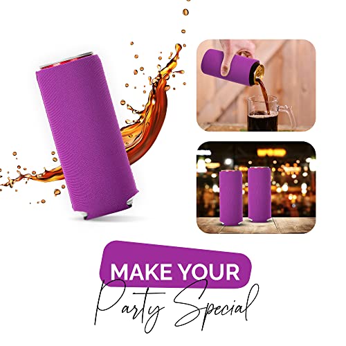 Image of Slim Can Cooler Sleeve 12 Pack - Blank Neoprene Insulated Can Coolers for 12 oz Skinny Beer & Soda Cans - Sublimation Ready Drink Sleeves for Heat Press, Custom Printing & Party Favors (Purple)