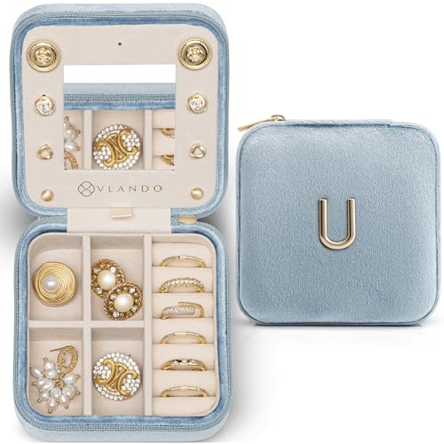 VLANDO Mom Gifts for Women Travel Jewelry Case for Mother Gifts Travel Gifts for Mother Mom from Daughters Travel Essentials Small Jewelry Box Jewelry Travel Organizer - Letter U Navy Blue