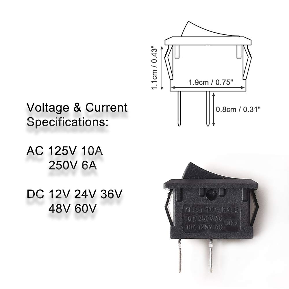 Snapklik.com : DC AC Rocker Switch 2 Pins SPST, Mini ON/OFF Toggle ...