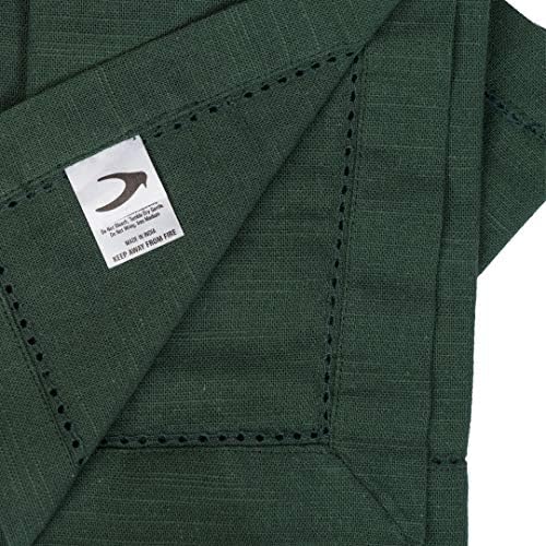 Penguin Home Linen Look with Faggoting Hemstitched Reusable Napkins - Daily Use as Dinner Napkins - Set of 6, Solid Green, 50 x 50 cm