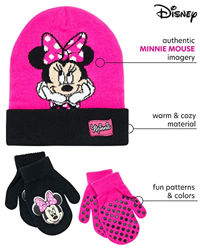 Disney Girls Minnie Mouse and Vampirina Winter Hat and 2 Pair Mitten or Glove Set (Toddler/Little Girl), Size Age 2-4, Reversible Minnie Mittens 2-42