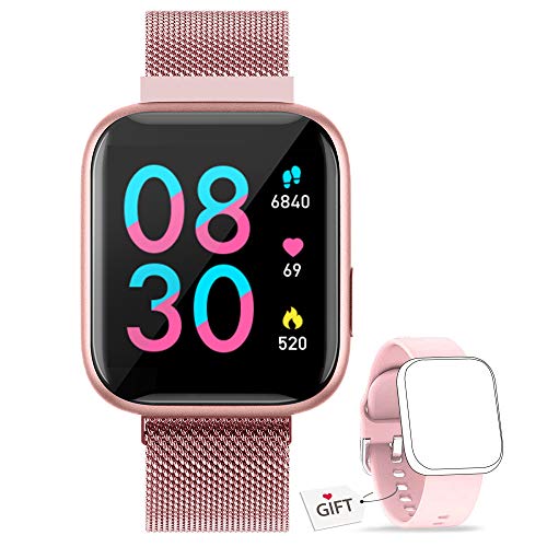 NAIXUES Smartwatch Orologio Fitness Sportivo Donna Uomo Impermeabile Smartband Cardiofrequenzimetro Contapassi da Polso Monitor Pressione Sanguigna Activity Tracker per Android iOS (Rosa)