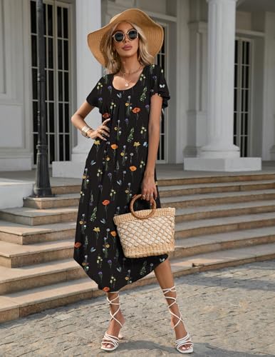 Image of Ekouaer Long Nightgowns for Women with Pockets Short Sleeves Moo Moos for Women Casual Maxi Dress House Dresses S-XXXL