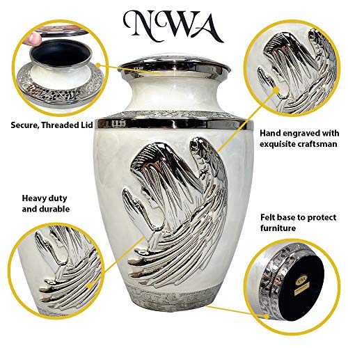 Praying Angel Funeral Cremation Urn For Human Ashes With Custom Engraving, White Large Brass Urn #TOP2