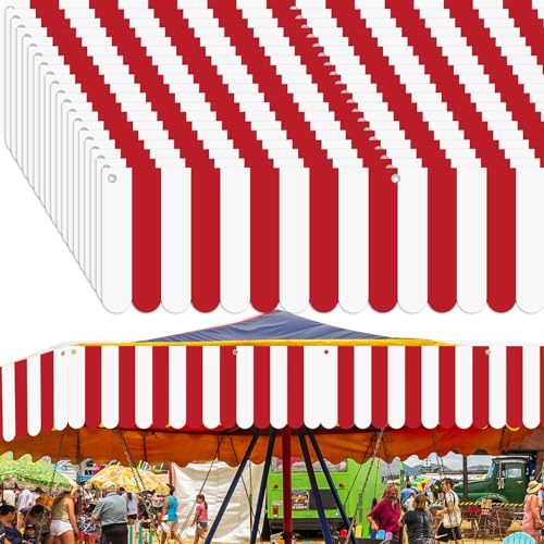 Image of Preboun 20 Pcs Carnival Awning Decorations Tent Circus Hanging Decorations Carnival Banner Concession Stand Sign Canopy Awning for Pirate Summer Party, 9.84''x78.74'' (Red and White)