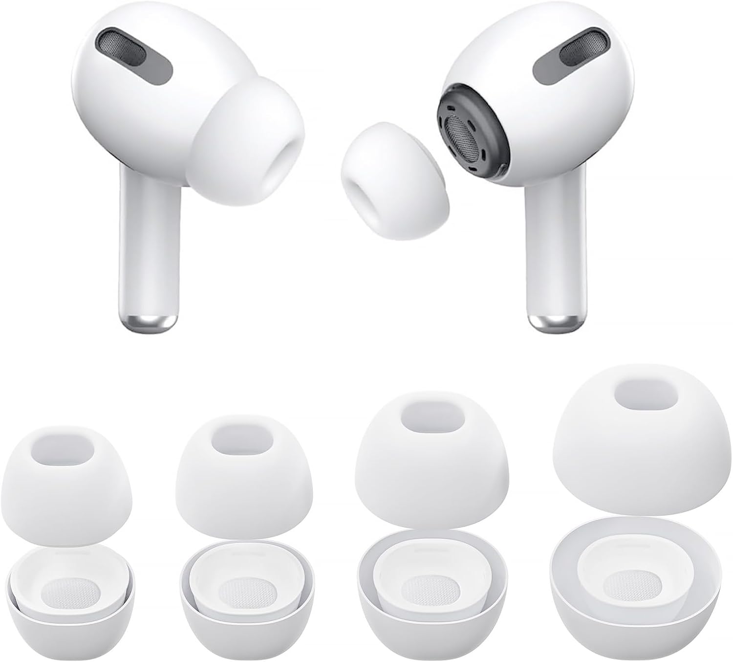 4 Pairs Replacement Ear Tips for AirPods Pro and AirPods Pro 2 with Noise Reduction Hole, Non-Slip Soft Silicone Ear Tips for AirPods Pro and Fit in The Charging Case(XS/S/M/L) (White) Thumbnail