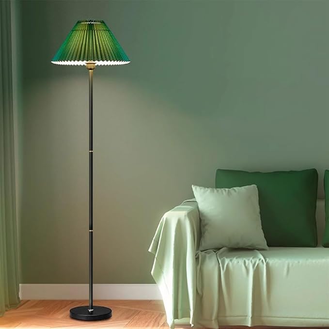 PETRLOY Green Pleated Shade Floor Lamp Modern Minimalist Standing Lamps Eye-Care Reading Vertical Lamp Rustproof Metal Standing Floor Lights Decorative Tall Lamps for Living Room Foot Switch photo 3