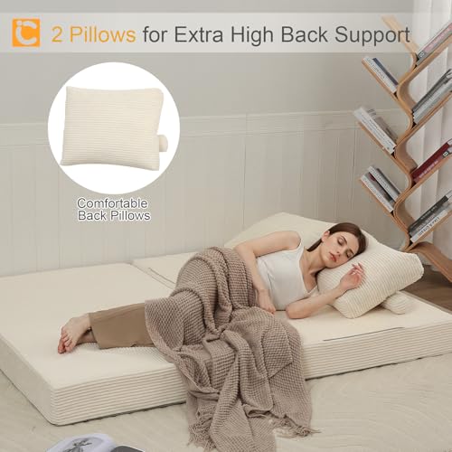 Image of COMAX Futon Sofa Bed, Convertible Sofa Bed, Folding Boneless Couches | Boneless Couch for living room, 4‑in‑1 Fold Out Small Foldable Loveseat Floor Sleeper Mattress Lounge Space‑Saving, Beige