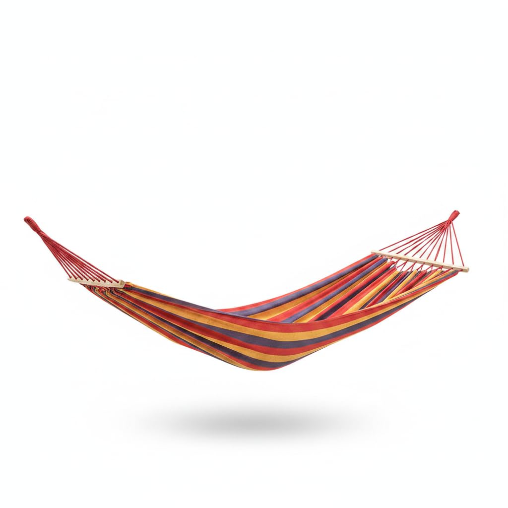 Hamac Exterieur à Suspendre Pliable, Toile résistante avec Barres en Bois, Anti-basculement pour Camping et Jardin, Hamac Anti-basculement Le
