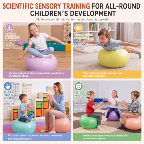 Image of Lewtemi 8 Pcs Flexible Seating for Classroom Elementary,20'' | Inflated Wobble Chair for Sensory Kids Large Yoga Ball Chairs Donut Ball Seats with Inflator for Classroom Office School