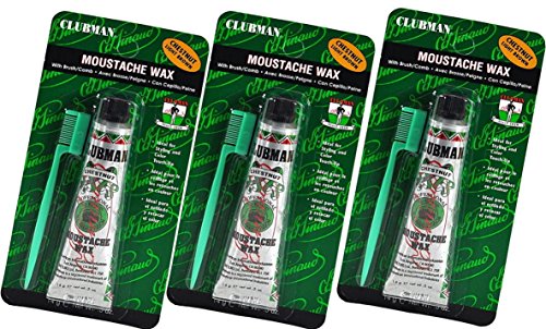 Clubman Moustache Wax CHESTNUT LIGHT BROWN with Brush/Comb Ideal for Styling and Color Touch-up - Size 0.5 oz / 14 g (Pack 3)