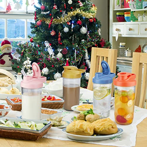 Livebay 24Oz Flip Cap Mason Jar With Leak-Proof & Airtight Seal And Easy Pour Spout Reusable Boba Bottle Glass Tumbler For Juicing, Smoothie, Homemade Beverages Bottle (Pink) #TOP4