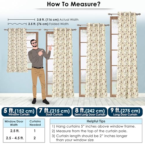Image of Story@Home Cotton Curtain | Window Curtains 5 Feet Long Set of 2 | Floral Printed | Bohemian Curtain | Room Darkening Curtains for Living Room | (116 X 152 Cm, Beige & Brown)
