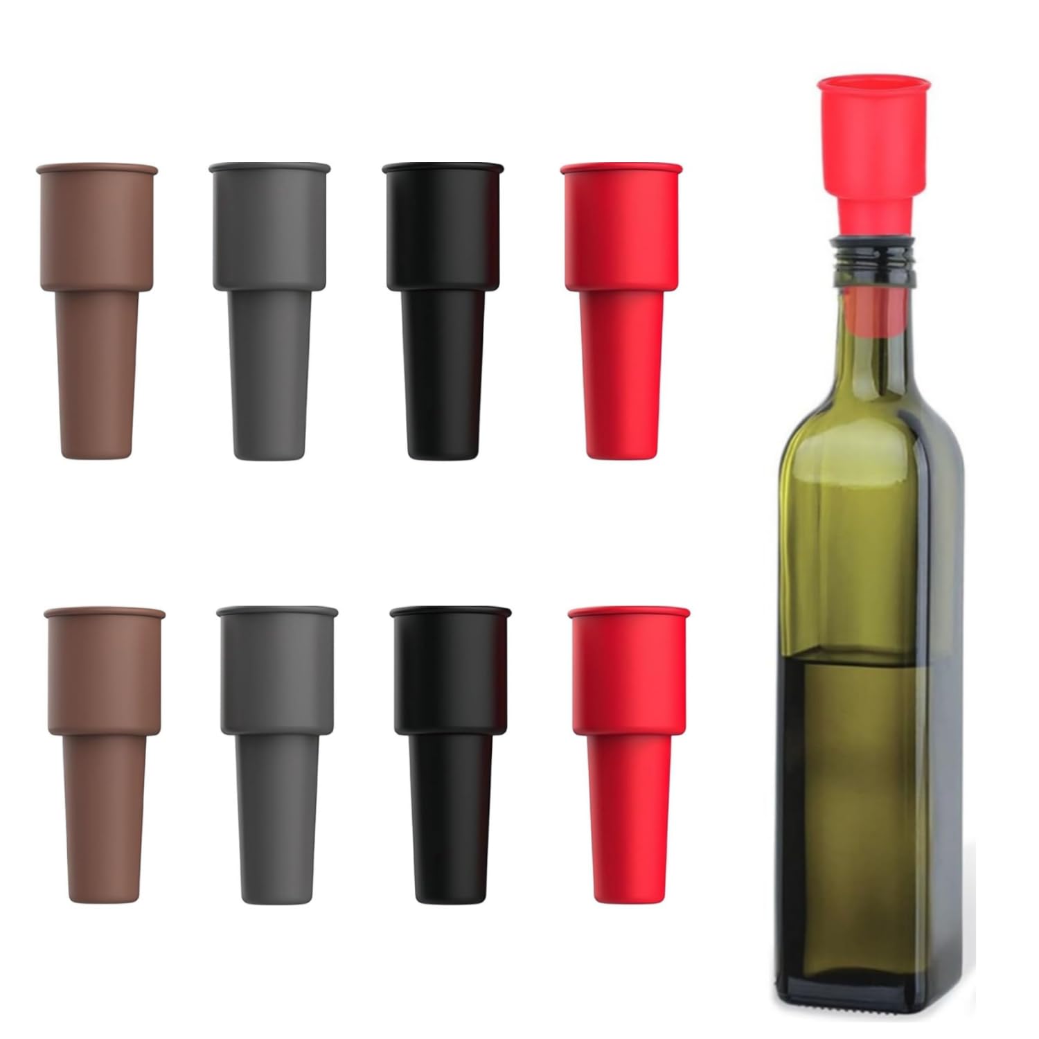 Bouchons de Vin Réutilisables en Silicone (8 pièces) : Étanchéité Parfaite pour Vin, Bière, Champagne, Prosecco