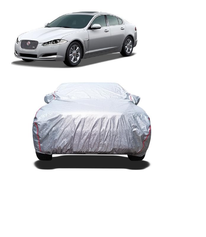 Amexride - Waterproof Car Body Cover - Compatible with Jaguar XF Aero Sport Edition Car Cover - Silver Car Cover - with Mirror Pocket - Soft Cotton Lining - 100% Water-Proof - Silver Look
