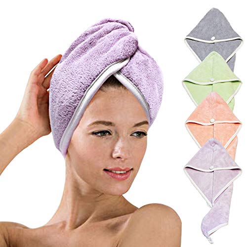 XZP Rapid Drying Hair Towel Caps For Long Hair, Thick Hair Magic Instant Dry Hair Towels Microfiber Turban For Women Bath (4 colors of rapid drying hair towel hats)
