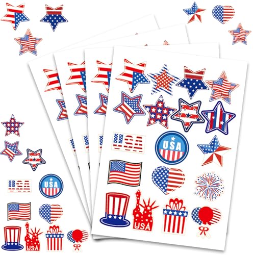 American Flag Stickers 72Pcs 4th of July Patriotic Stickers Waterproof Self-Adhesive Red Blue White Independence Memorial Day Decorations USA Card Envelope Gift Label Decals Kids Party Favor Supplies